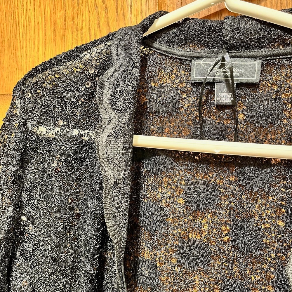 Dressbarn Collection Elegant Black Lace Sequin Cropped Jacket - Size Large - Picture 2 of 11
